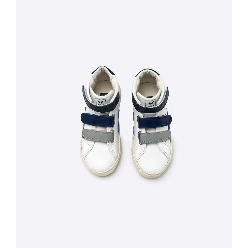 White/Blue Kids' Veja ESPLAR MID LEATHER High Tops | AU 683YXF